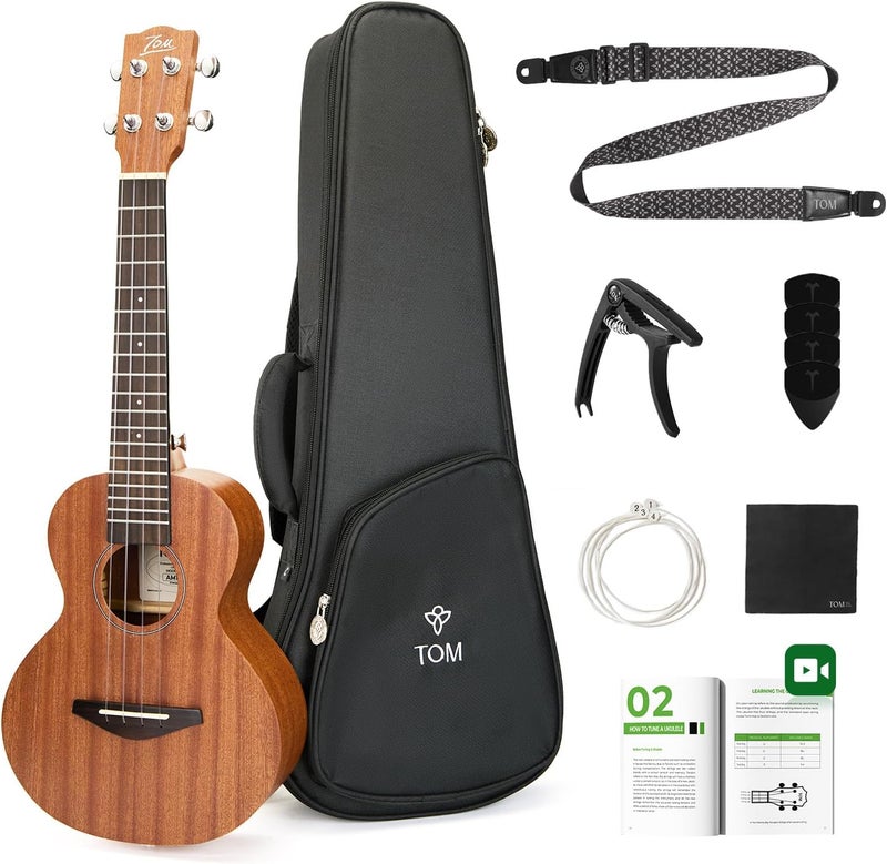 TOM 23" Sapele Concert Ukulele – Includes Quick Locking Strap On Ukulele Beginner Kit, Ukelele for Professional Adults, Beginner & Kids, Rich Tone with D’Addario Strings, (23" Concert) - Image 1
